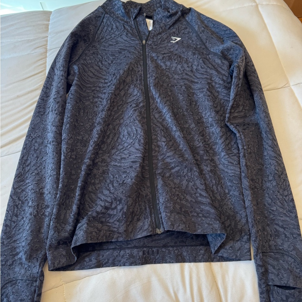 Gray/Black Patterned Zip-Up Hoodie